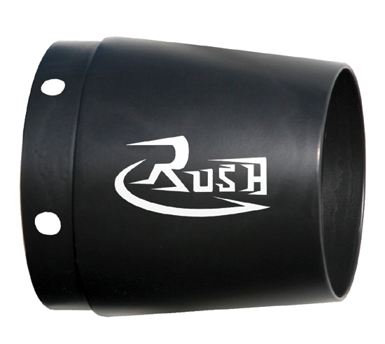 Picture of MUFFLER TIP,FIT RUSH BIG LOUIE 4"MUFFLERS,STYLE D W/LOGO,EA BLACK,LEFT SIDE,4022B-R1L