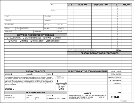 Picture of SHOP REPAIR FORMS
