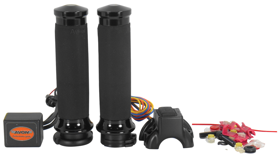 MID-USA Motorcycle Parts. HAND GRIPS,CUSTOM CONTOUR AVON HEATED,BLACK,FITS  ANY MODEL W EXTERIOR CABLE, CC-86-ANO-HT