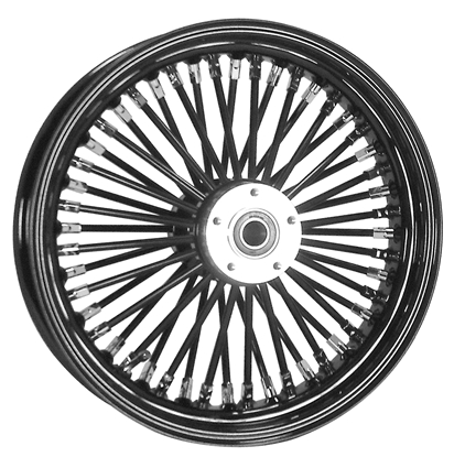 Picture of FAT SPOKE WHEEL,BLACK & CHROME 16"X 3.5" REAR,25MM BEARINGS 48 SPOKES