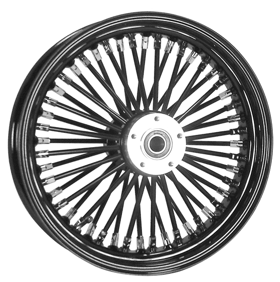 Picture of FAT SPOKE WHEEL,BLACK & CHROME 18"X 5.5",25MM WHEEL BEARINGS 48 SPOKES
