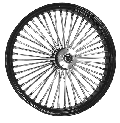 Picture of FAT SPOKE WHEEL,BLACK & CHROME 21"X 3.5" FRONT,DUAL DISC 48 SPOKES,25MM WHEEL BEARINGS